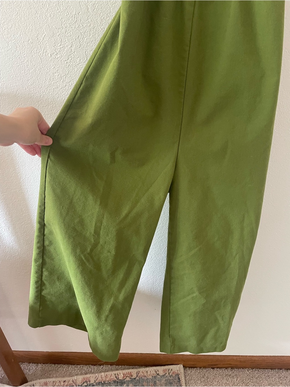 Monteau Los Angeles Women’s Green Wide Leg Tie Back Cropped Linen Jumpsuit SZ S - Picture 9 of 12